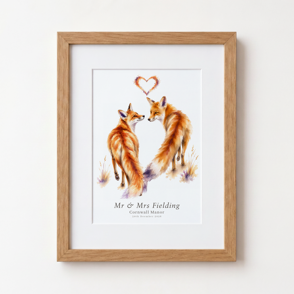 Personalised Fox Couple Wedding Print