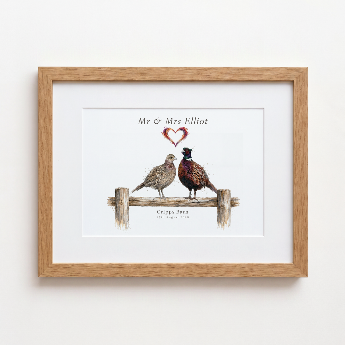 Personalised Pheasant Wedding Print – Country Wedding Gift