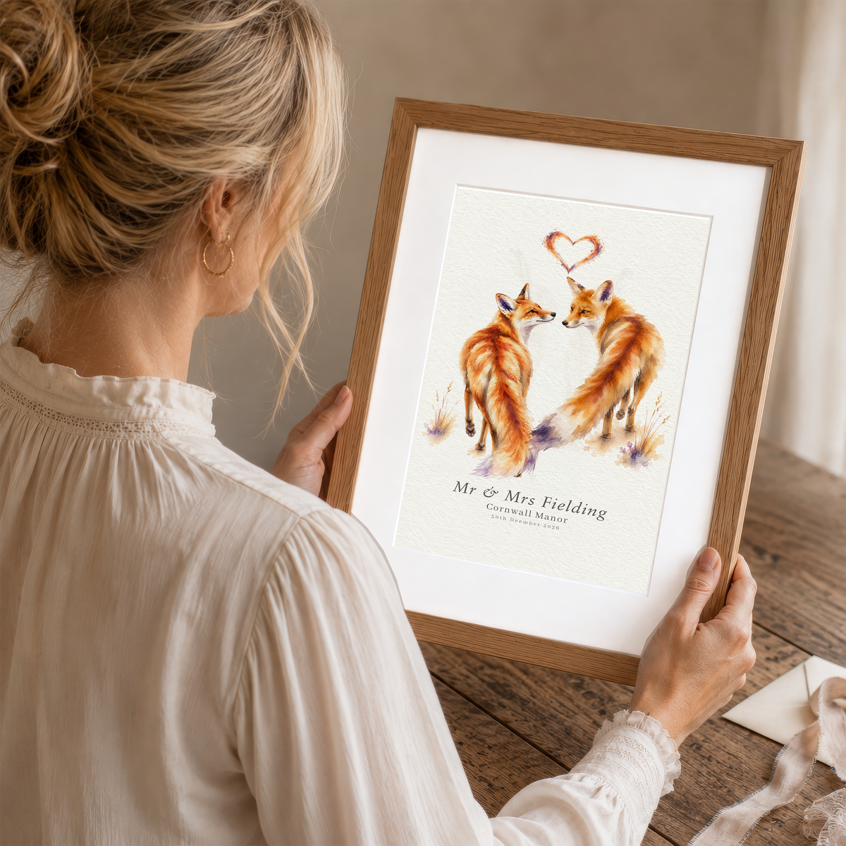 Personalised Fox Couple Wedding Print